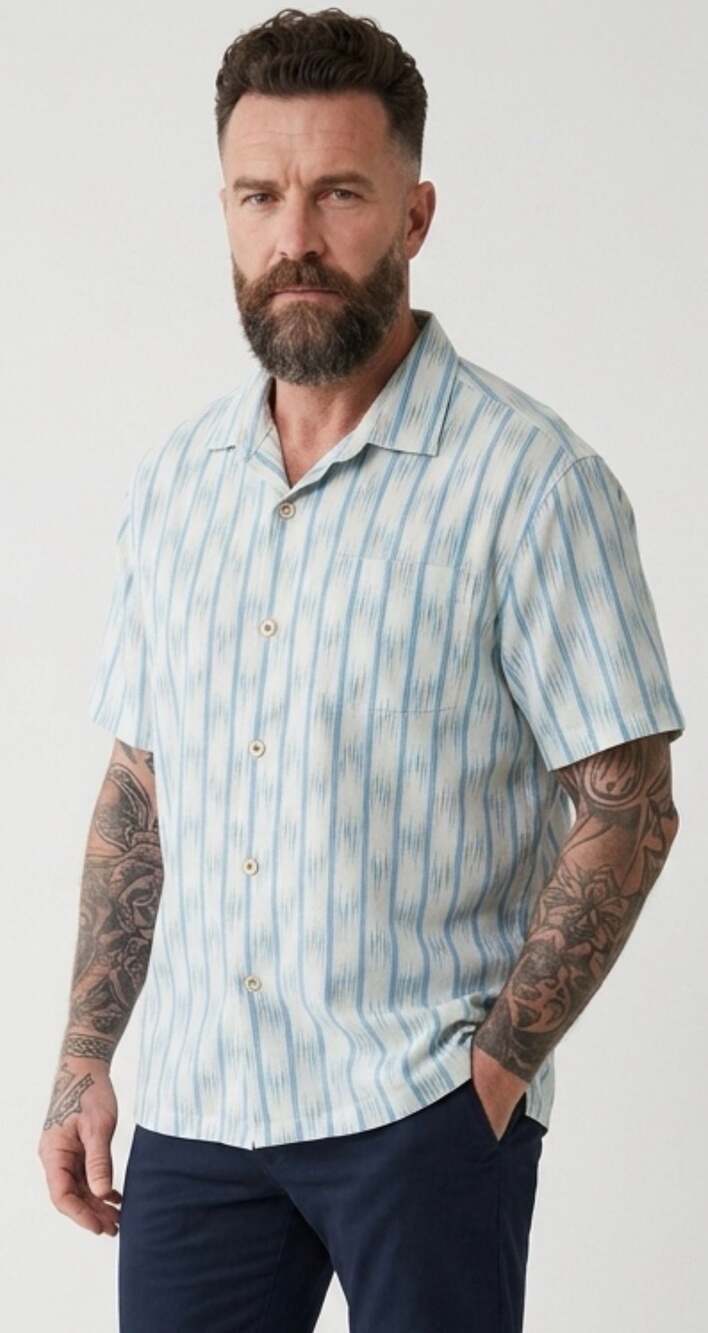 Tommy Bahama Men's Short Sleeve Striped Ikat Camp Shirt XL